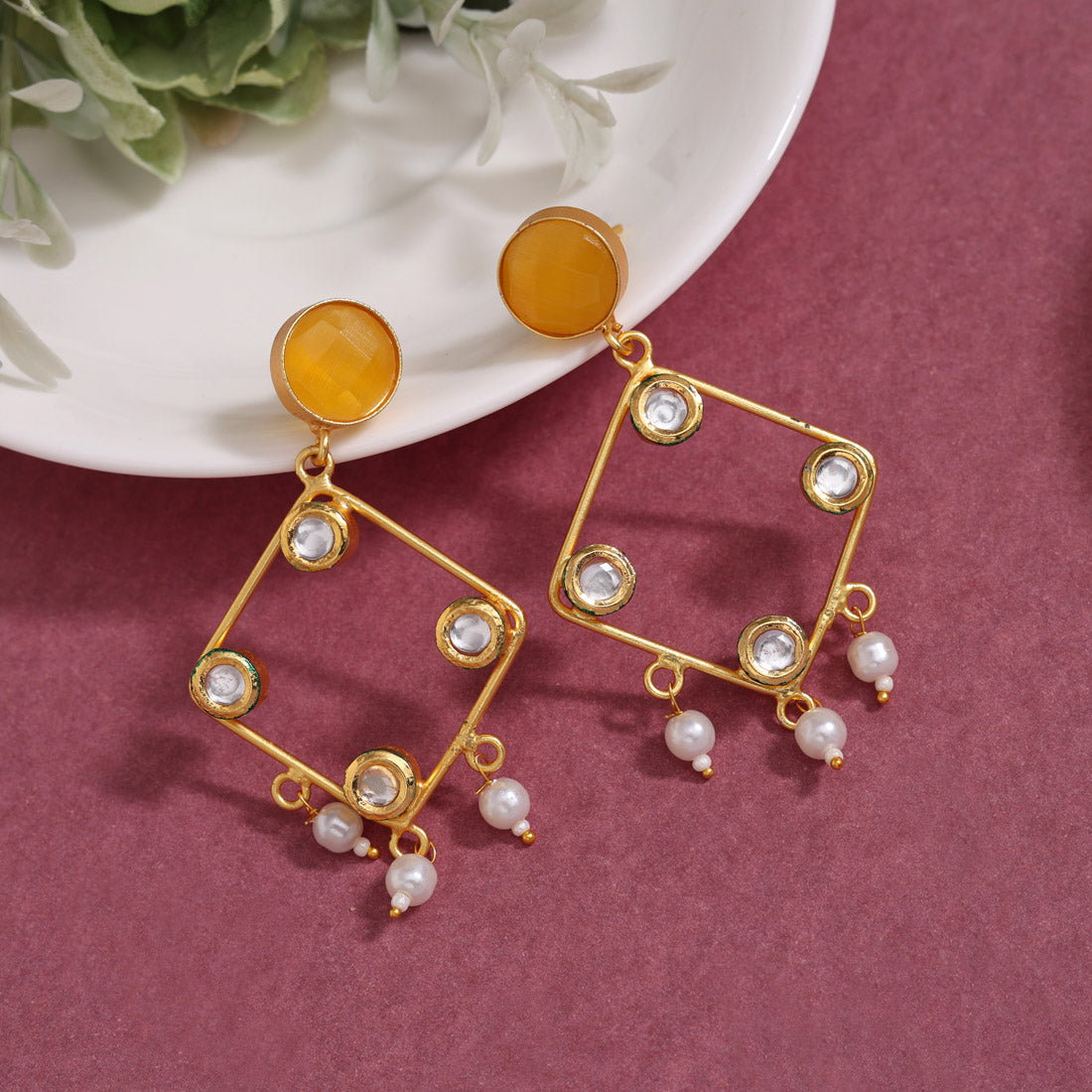 Yellow Color Amrapali Earrings (AMPE403YLW) Jewellery GetGlit