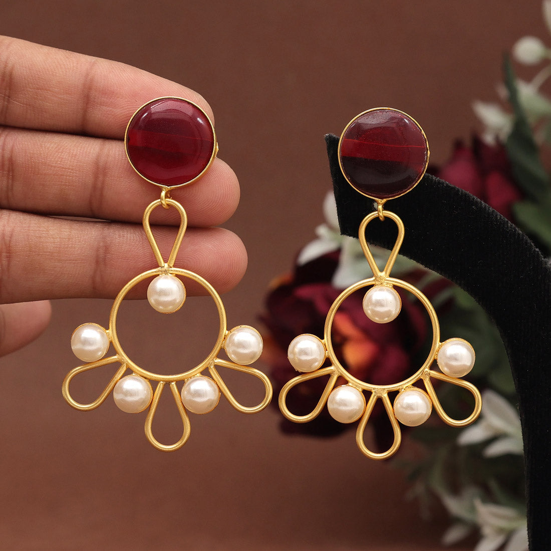 Maroon Color Amrapali Earrings (AMPE405MRN) Earrings GetGlit   