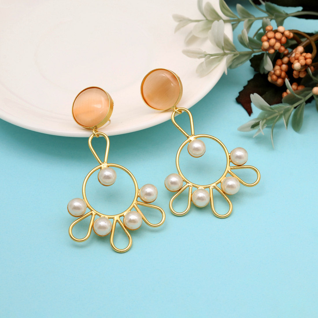 Peach Color Amrapali Earrings (AMPE405PCH) Jewellery GetGlit   