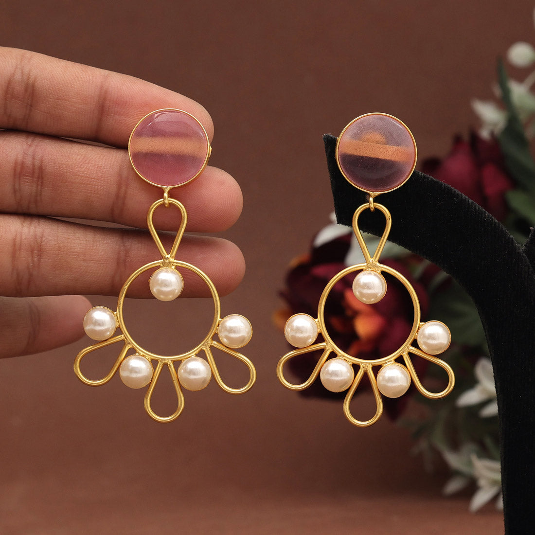 Pink Color Amrapali Earrings (AMPE405PNK) Earrings GetGlit   