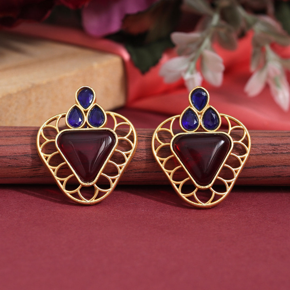 Maroon & Blue Color Amrapali Earrings (AMPE407MRNBLU) Jewellery GetGlit   