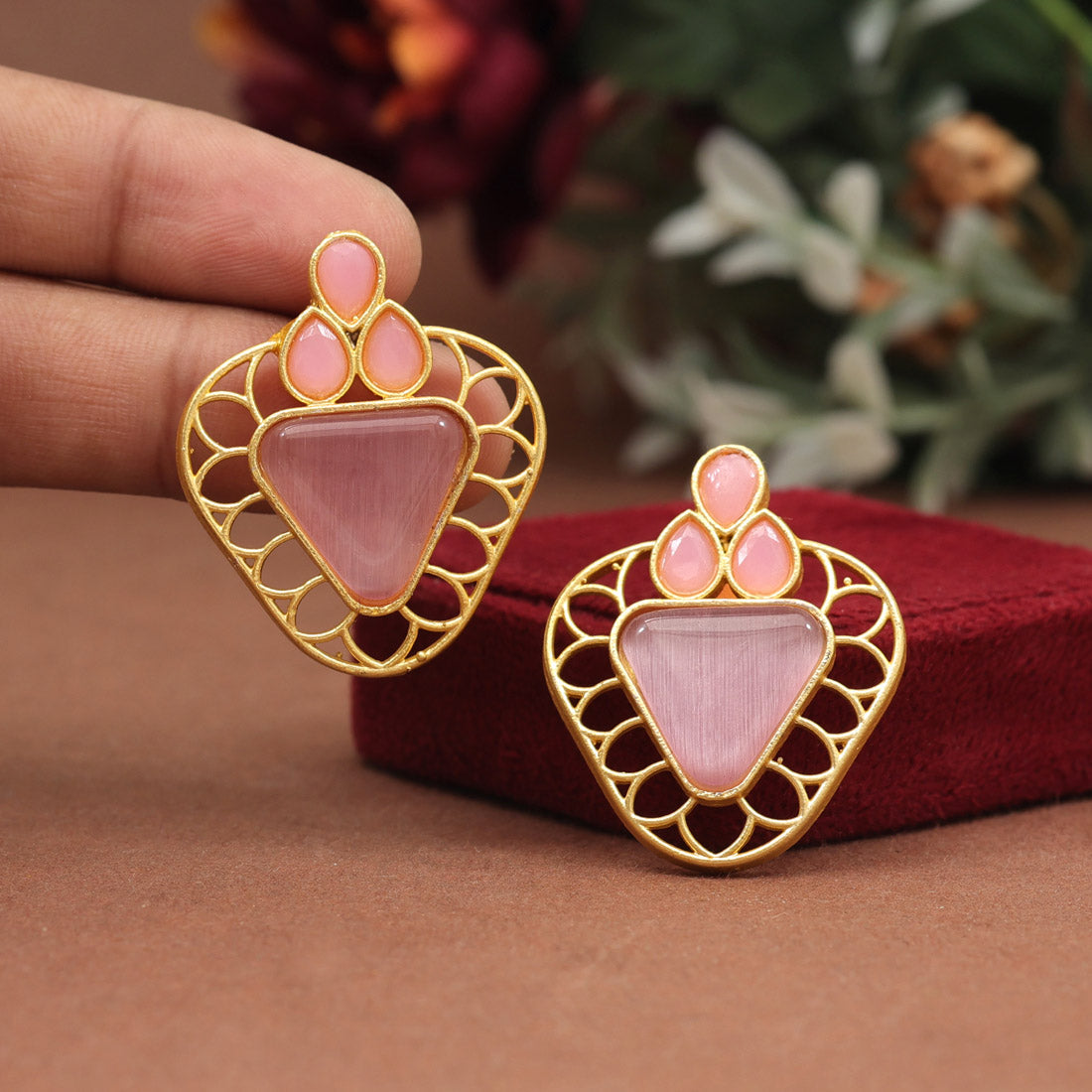 Pink Color Amrapali Earrings (AMPE407PNK) Earrings GetGlit   