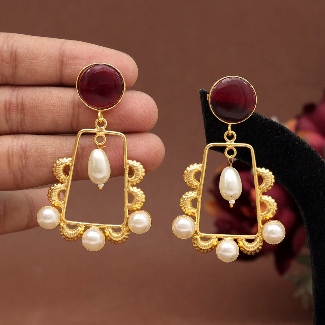 Maroon Color Amrapali Earrings (AMPE408MRN) Earrings GetGlit   