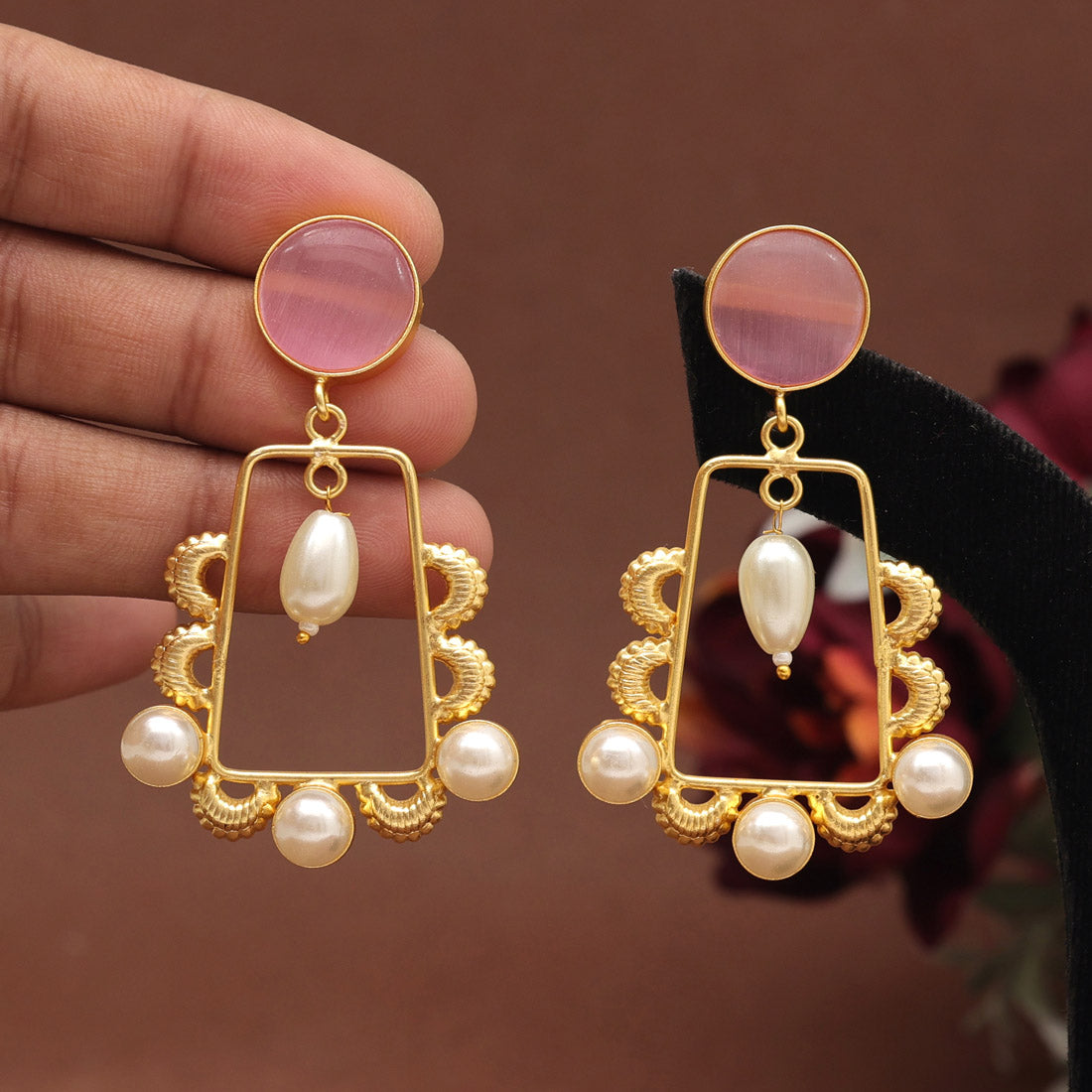 Pink Color Amrapali Earrings (AMPE408PNK) Earrings GetGlit   