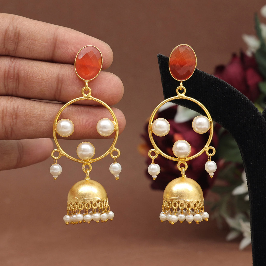 Orange Color Amrapali Earrings (AMPE409ORG) Earrings GetGlit   