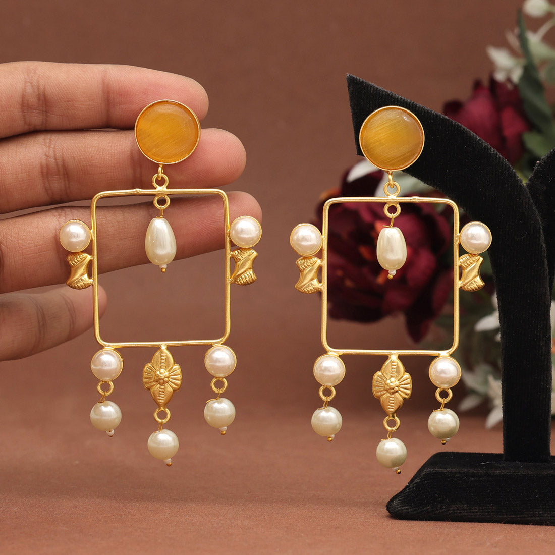 Yellow Color Amrapali Earrings (AMPE410YLW) Earrings GetGlit   