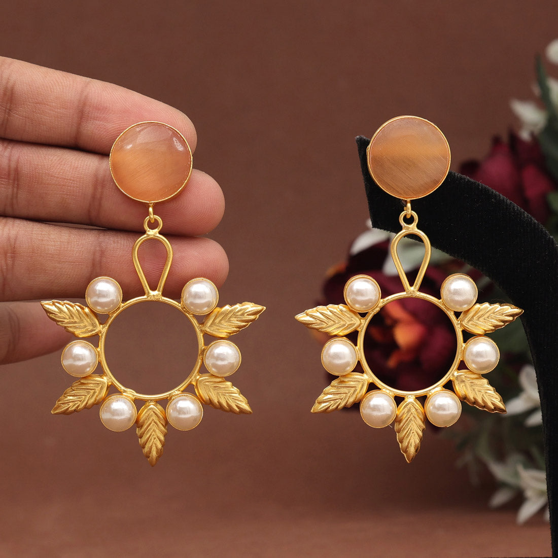 Peach Color Amrapali Earrings (AMPE411PCH) Earrings GetGlit   