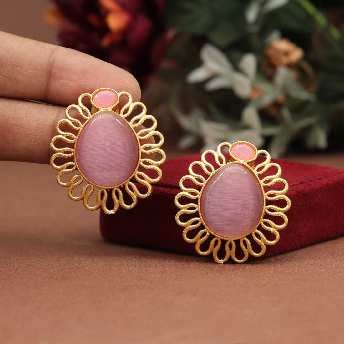 Pink Color Amrapali Earrings (AMPE412PNK) Earrings GetGlit   