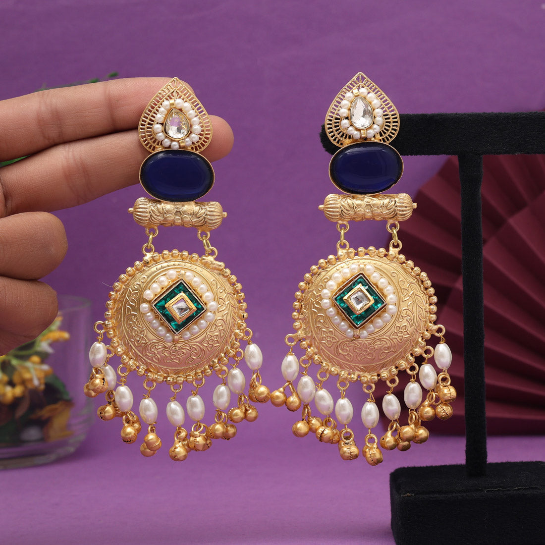 Blue Color Handmade Premium Quality Brass Earrings of Jaipur (AMPE446BLU) Jewellery GetGlit