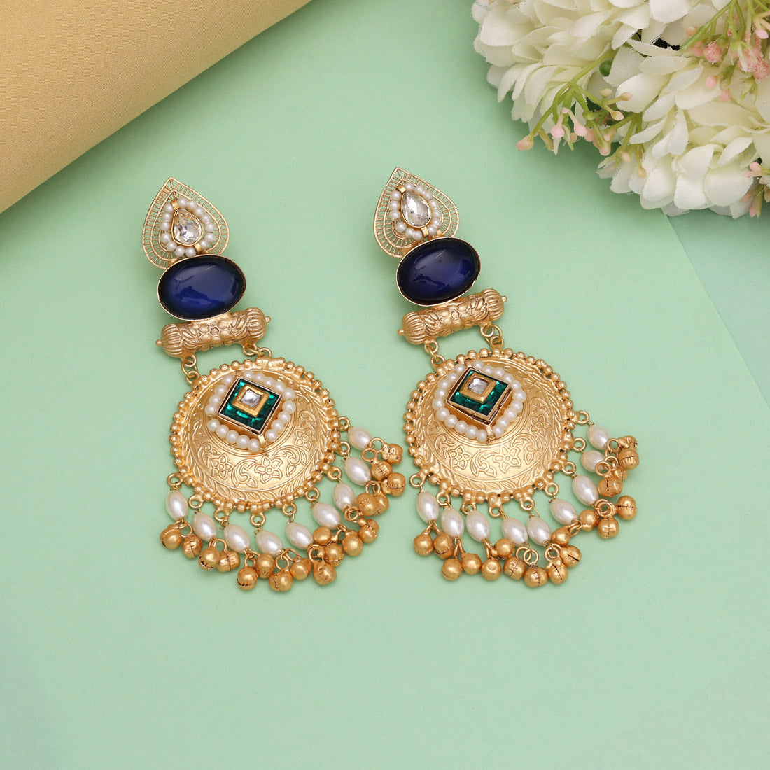 Blue Color Handmade Premium Quality Brass Earrings of Jaipur (AMPE446BLU) Jewellery GetGlit