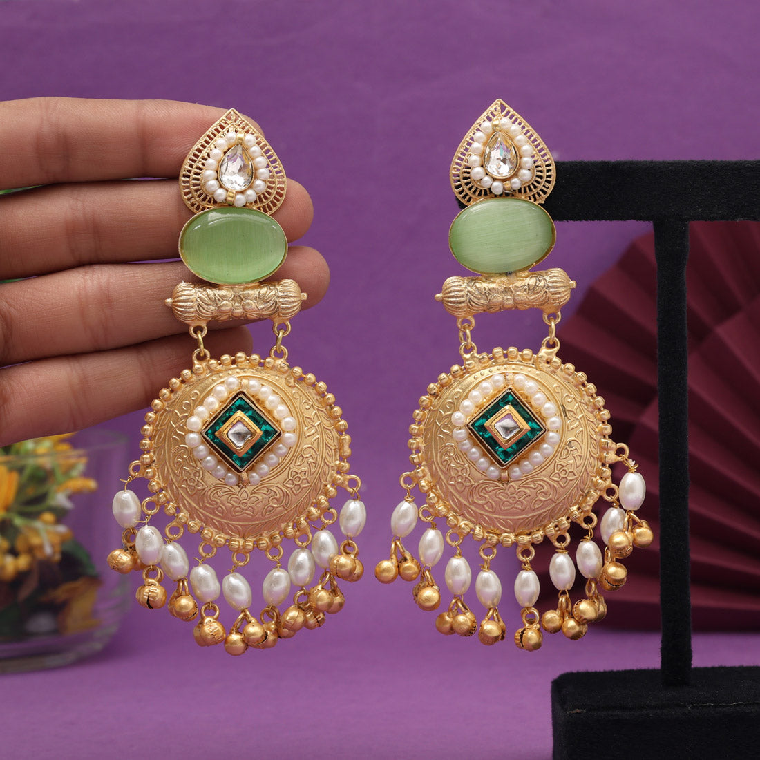 Pista Green Color Handmade Premium Quality Brass Earrings of Jaipur (AMPE446PGRN) Jewellery GetGlit