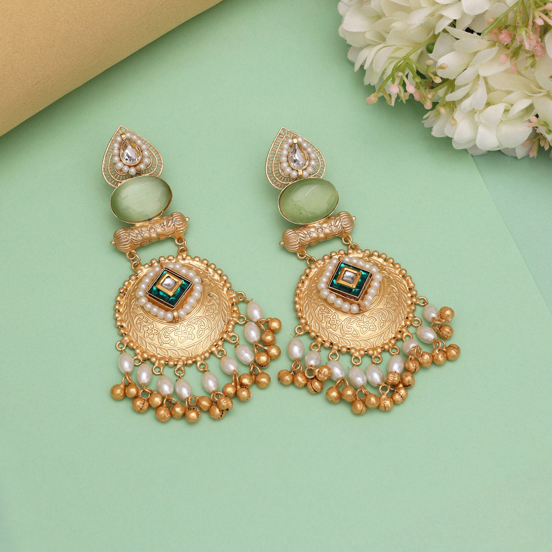 Pista Green Color Handmade Premium Quality Brass Earrings of Jaipur (AMPE446PGRN) Jewellery GetGlit