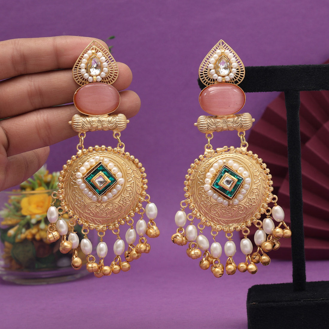 Pink Color Handmade Premium Quality Brass Earrings of Jaipur (AMPE446PNK) Jewellery GetGlit