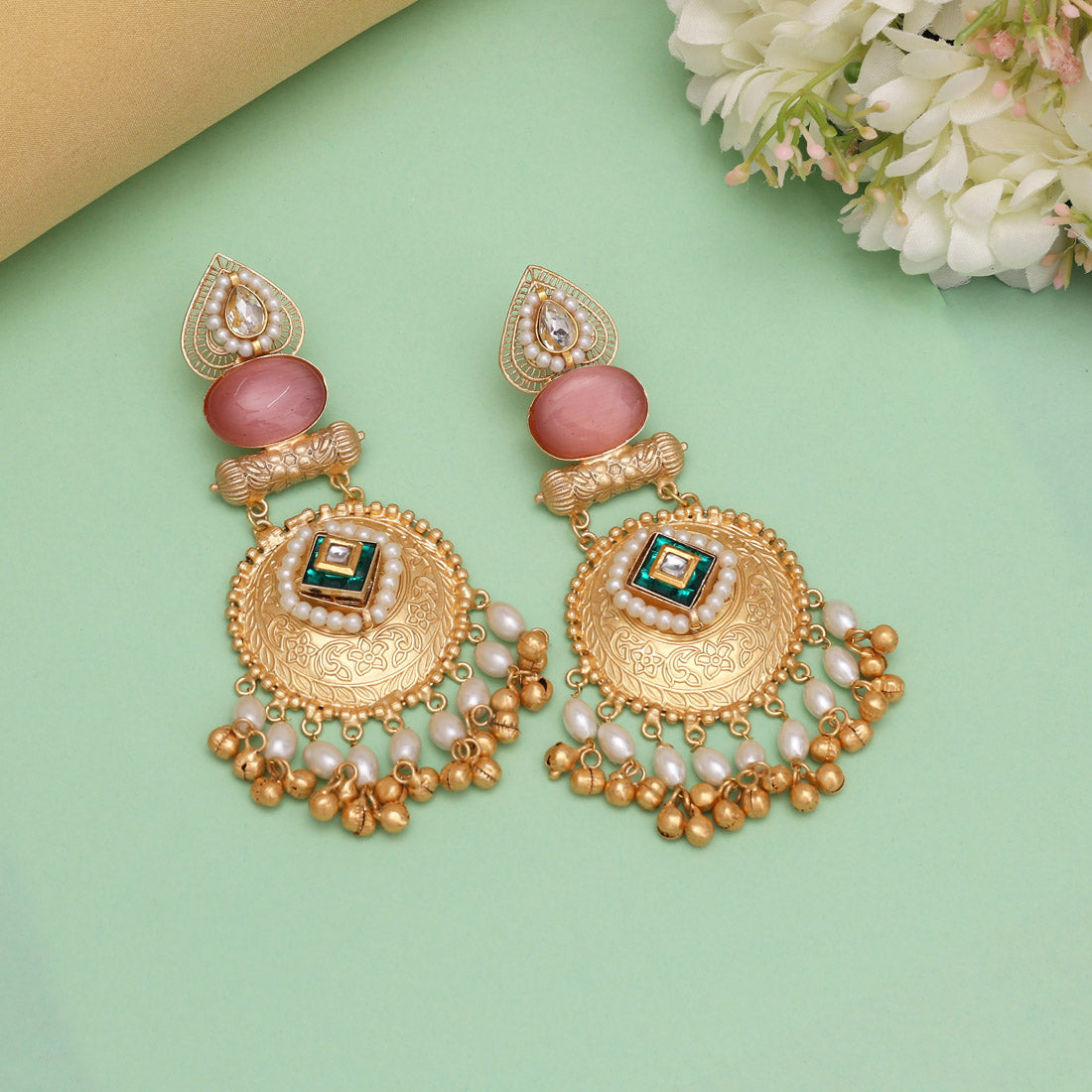 Pink Color Handmade Premium Quality Brass Earrings of Jaipur (AMPE446PNK) Jewellery GetGlit