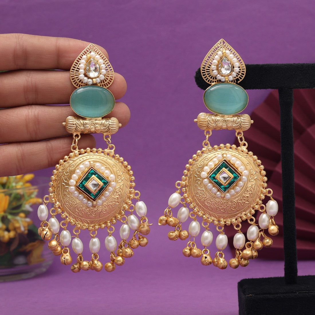 Sky Blue Color Handmade Premium Quality Brass Earrings of Jaipur (AMPE446SBLU) Jewellery GetGlit