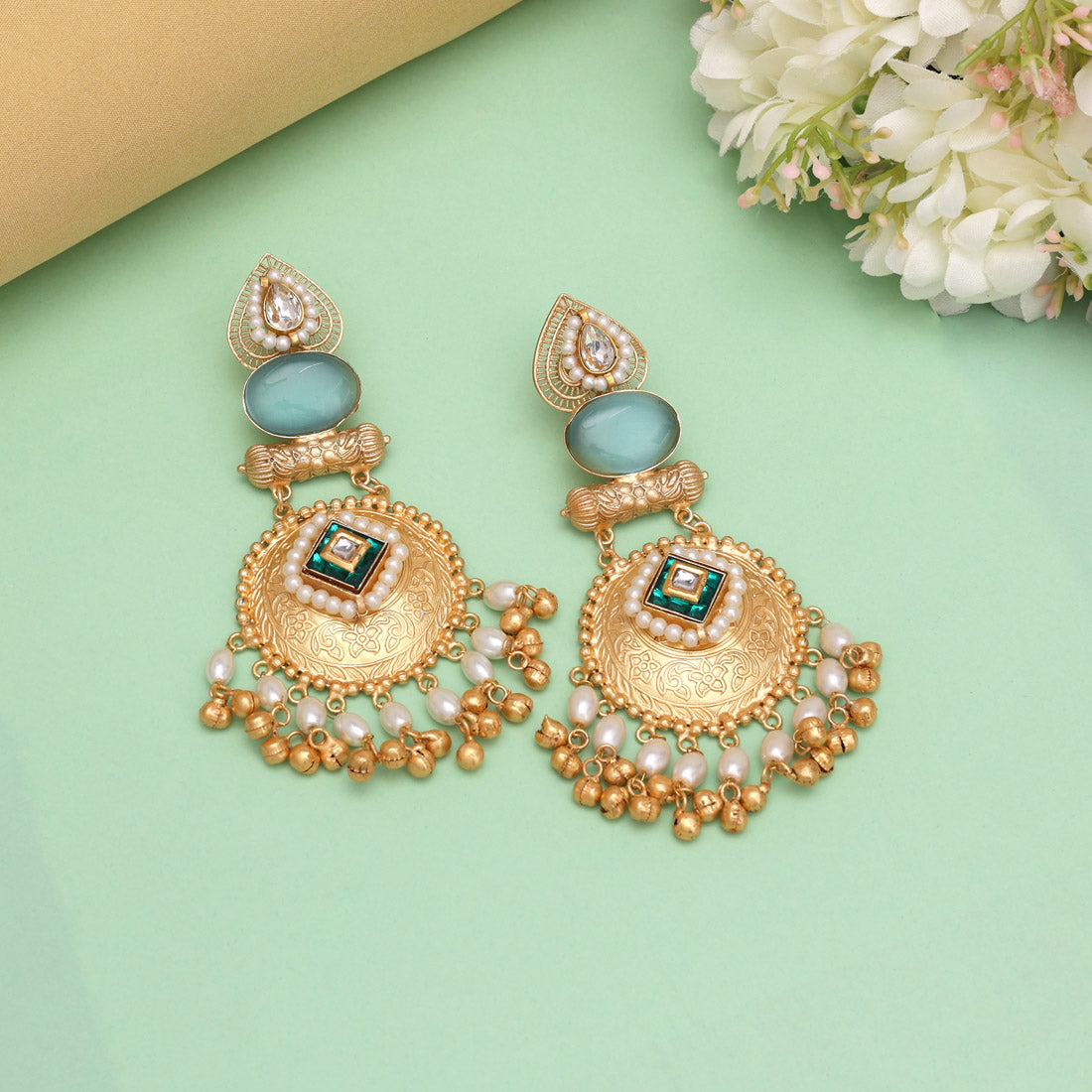 Sky Blue Color Handmade Premium Quality Brass Earrings of Jaipur (AMPE446SBLU) Jewellery GetGlit