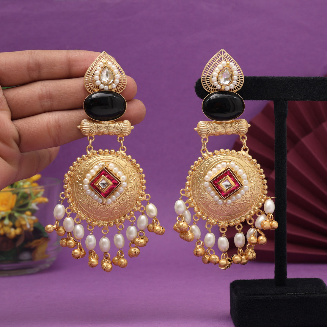 Black Color Handmade Premium Quality Brass Earrings of Jaipur (AMPE447BLK) Jewellery GetGlit