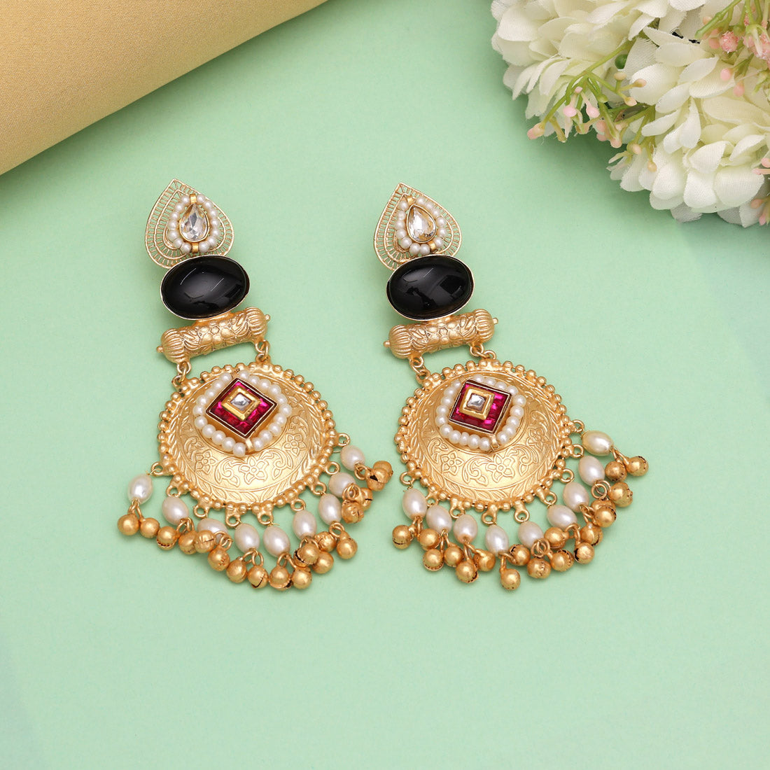 Black Color Handmade Premium Quality Brass Earrings of Jaipur (AMPE447BLK) Jewellery GetGlit