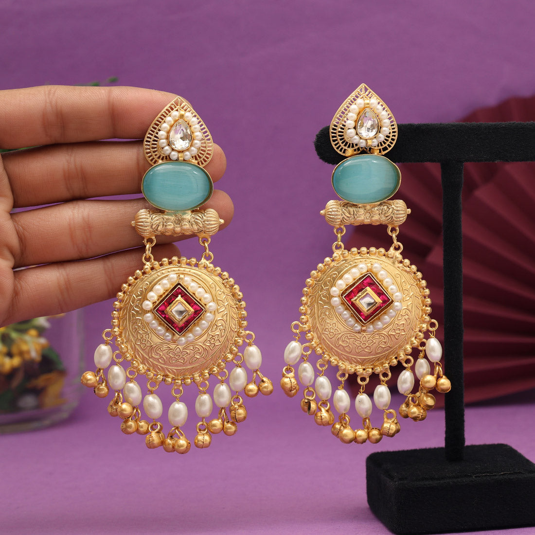 Sky Blue Color Handmade Premium Quality Brass Earrings of Jaipur (AMPE447SBLU) Jewellery GetGlit