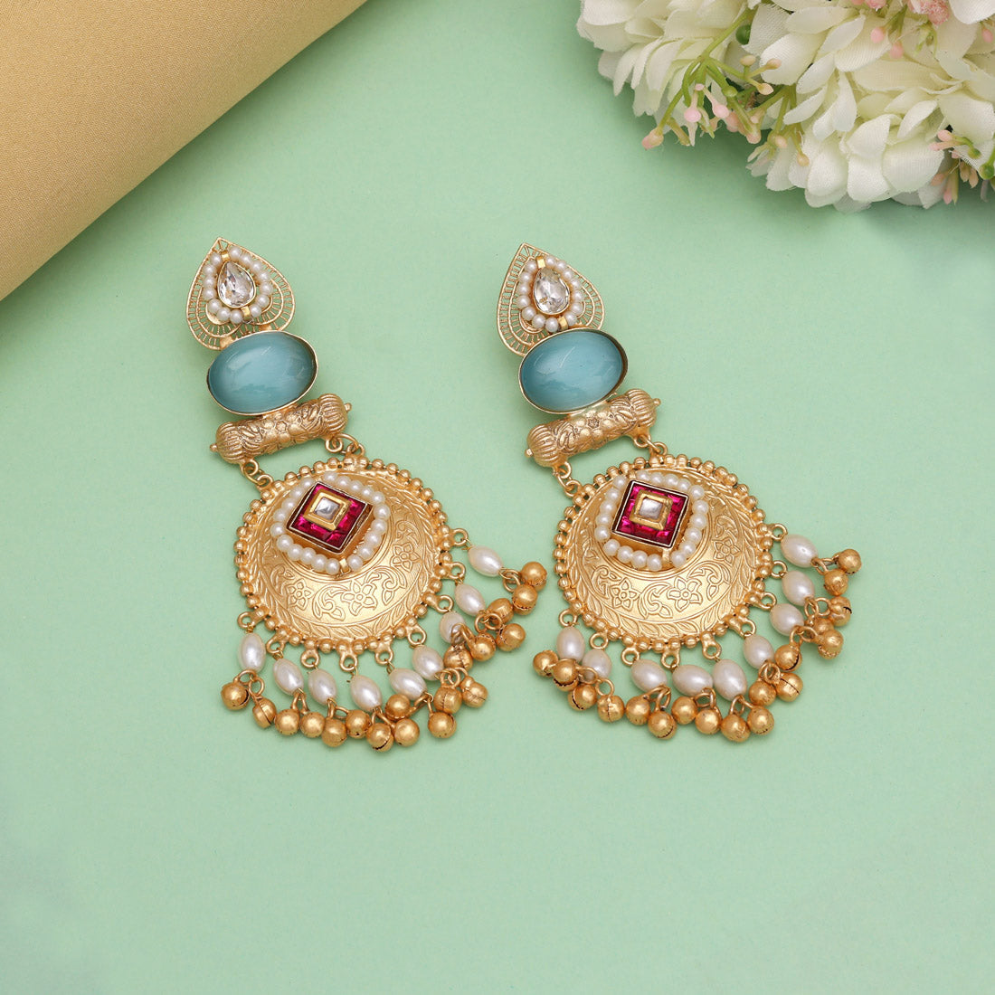 Sky Blue Color Handmade Premium Quality Brass Earrings of Jaipur (AMPE447SBLU) Jewellery GetGlit