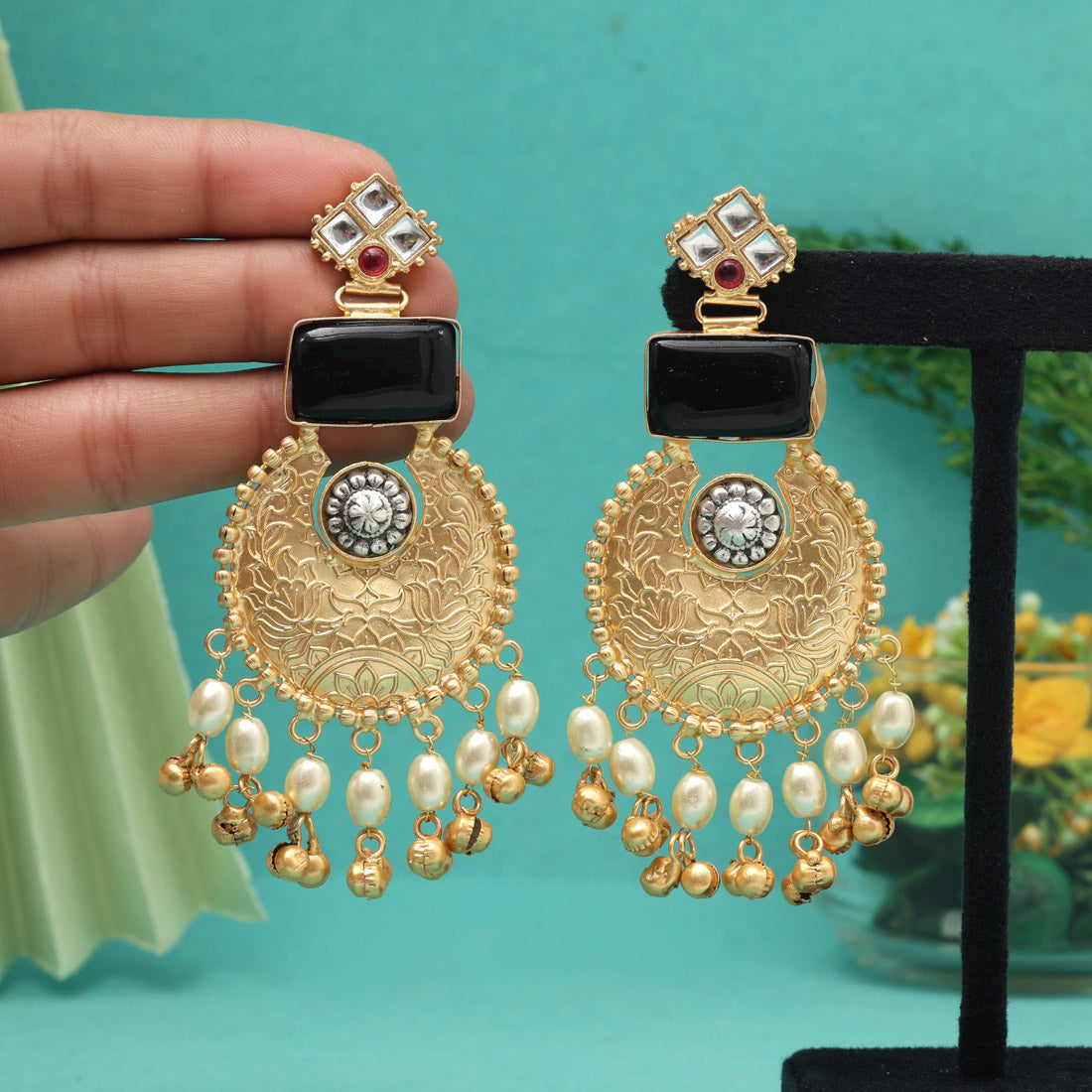 Black Color Handmade Brass Earrings Premium Jaipur Jewellery (AMPE449BLK) Jewellery GetGlit