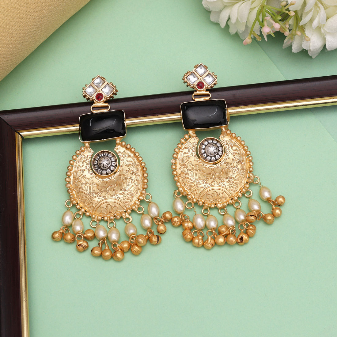 Black Color Handmade Brass Earrings Premium Jaipur Jewellery (AMPE449BLK) Jewellery GetGlit