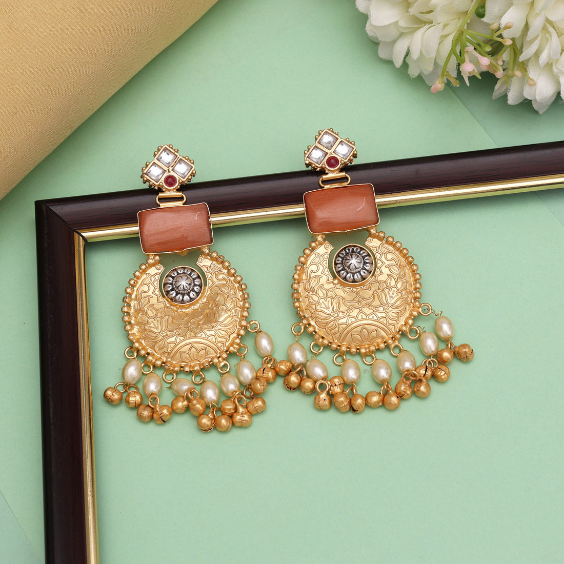 Brown Color Handmade Brass Earrings Premium Jaipur Jewellery (AMPE449BRW) Jewellery GetGlit