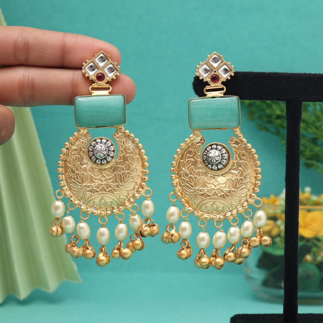 Rama Green Color Handmade Brass Earrings Premium Jaipur Jewellery (AMPE449RGRN) Jewellery GetGlit