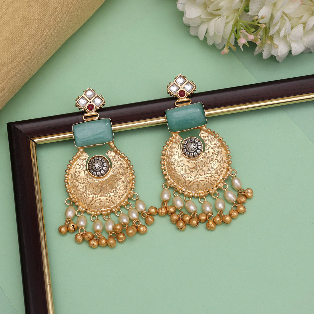 Rama Green Color Handmade Brass Earrings Premium Jaipur Jewellery (AMPE449RGRN) Jewellery GetGlit