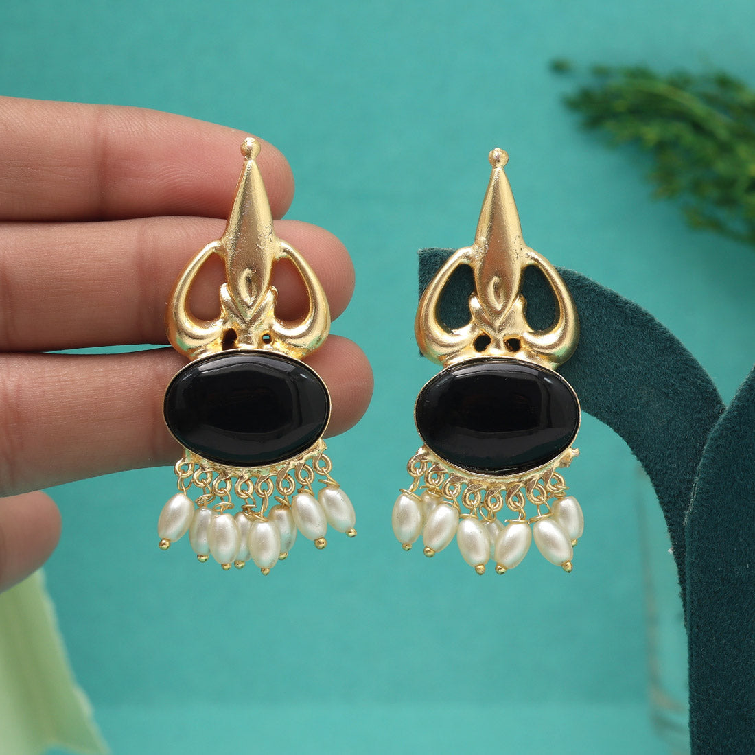 Black Color Beautiful Monalisa Stone Exclusive Quality Handmade Jaipur Earrings (AMPE450BLK) Jewellery GetGlit