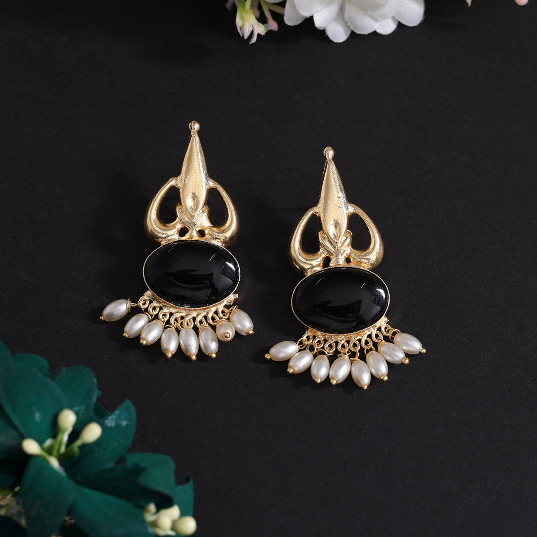 Black Color Beautiful Monalisa Stone Exclusive Quality Handmade Jaipur Earrings (AMPE450BLK) Jewellery GetGlit