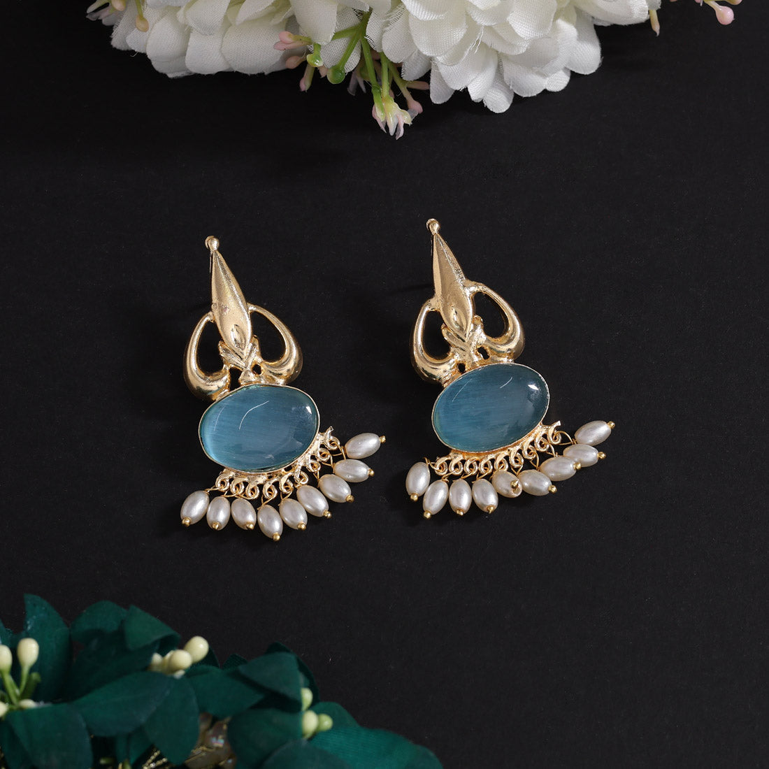 Sky Blue Color Beautiful Monalisa Stone Exclusive Quality Handmade Jaipur Earrings (AMPE450SBLU) Jewellery GetGlit