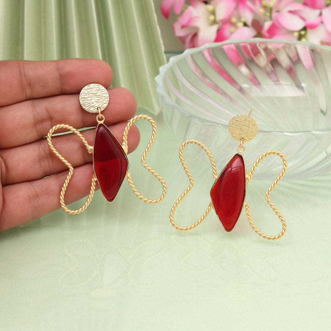 Red Color Butterfly Design Amrapali Earrings Jewellery GetGlit