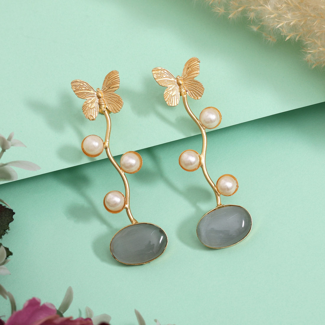 Sophisticated Grey Color Amrapali Earrings Jewellery GetGlit