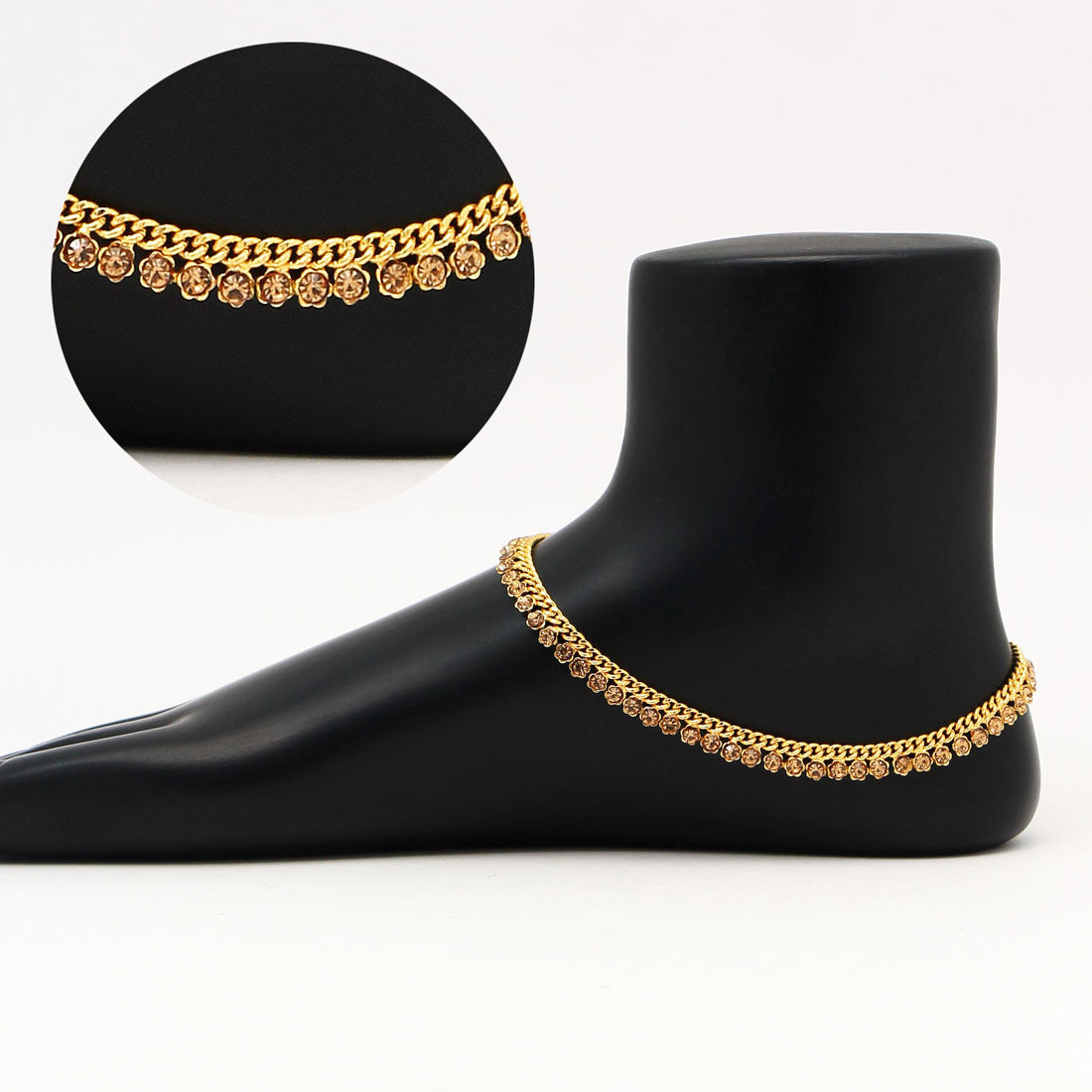 Gold Color Rhinestone Anklets (ANK1003GLD)  GetGlit   