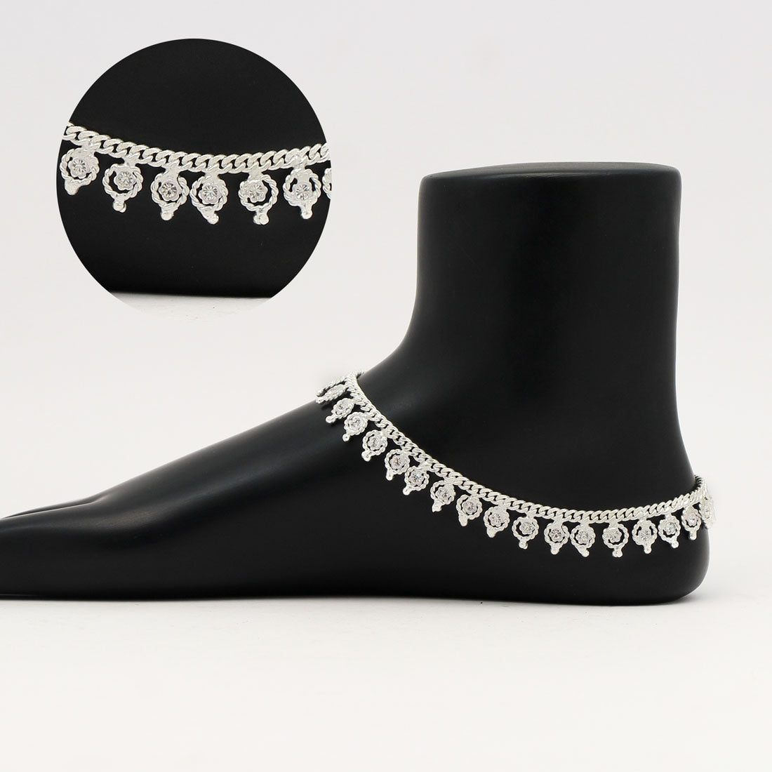 White Color Rhinestone Anklets (ANK1017WHT)  GetGlit   