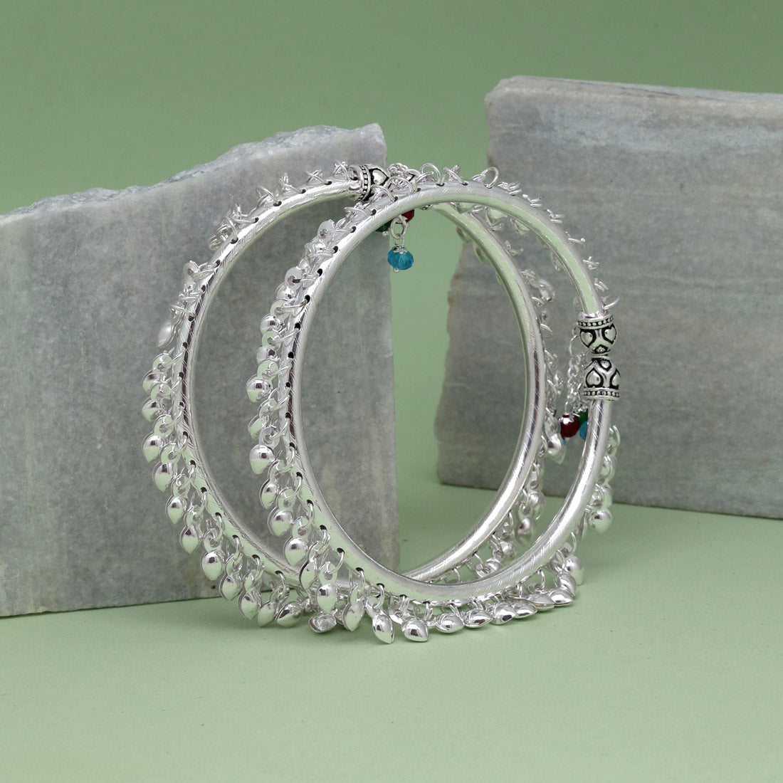 Silver Color Oxidised Anklets (Kada) (ANK1042SLV) Jewellery GetGlit   