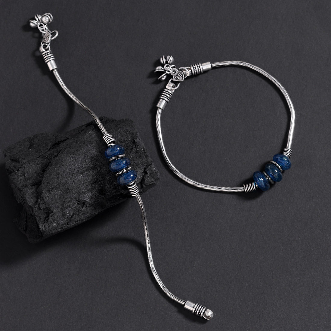 Blue Color Oxidised Anklets