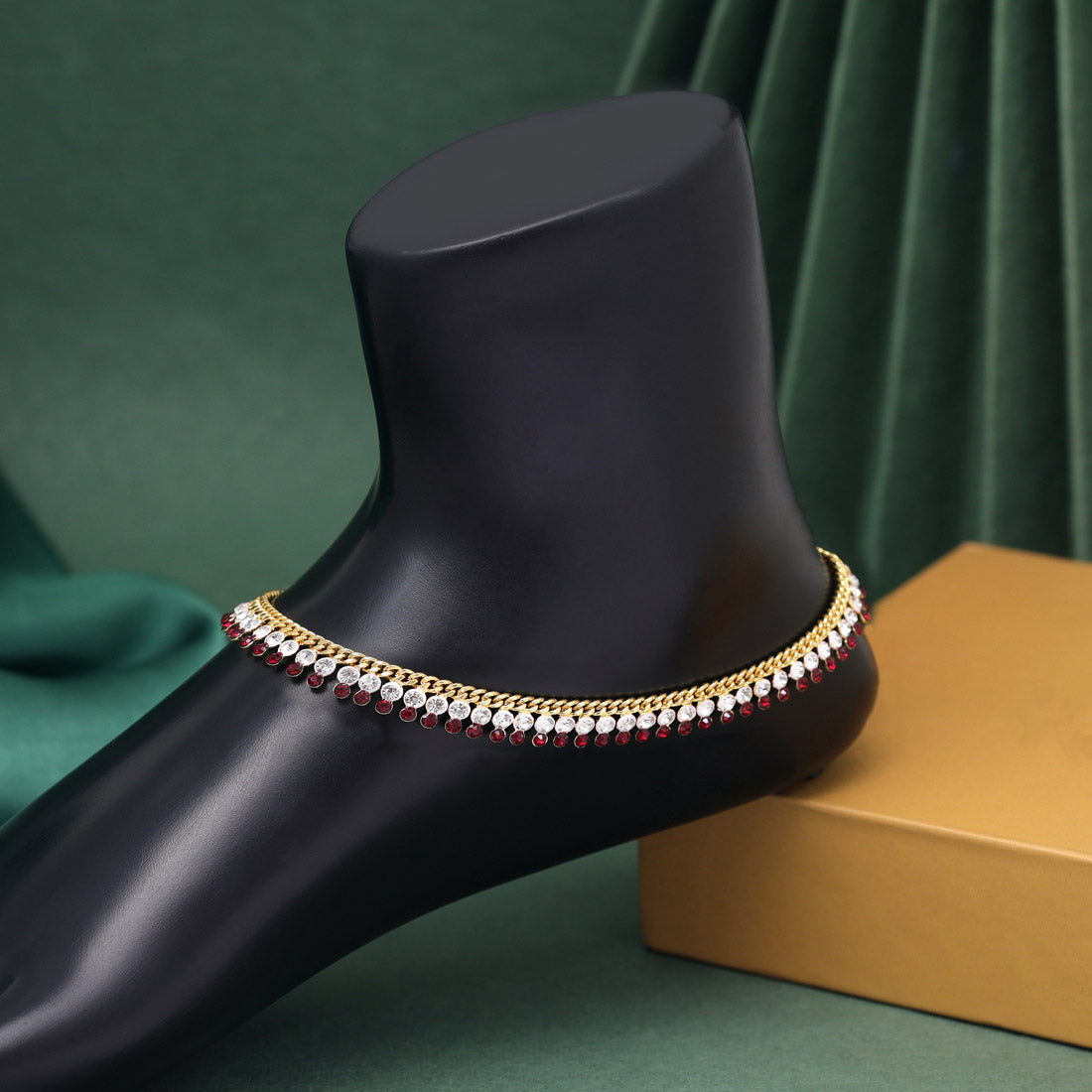 Maroon Color Rhinestone Anklets (ANK1101MRN) Jewellery GetGlit