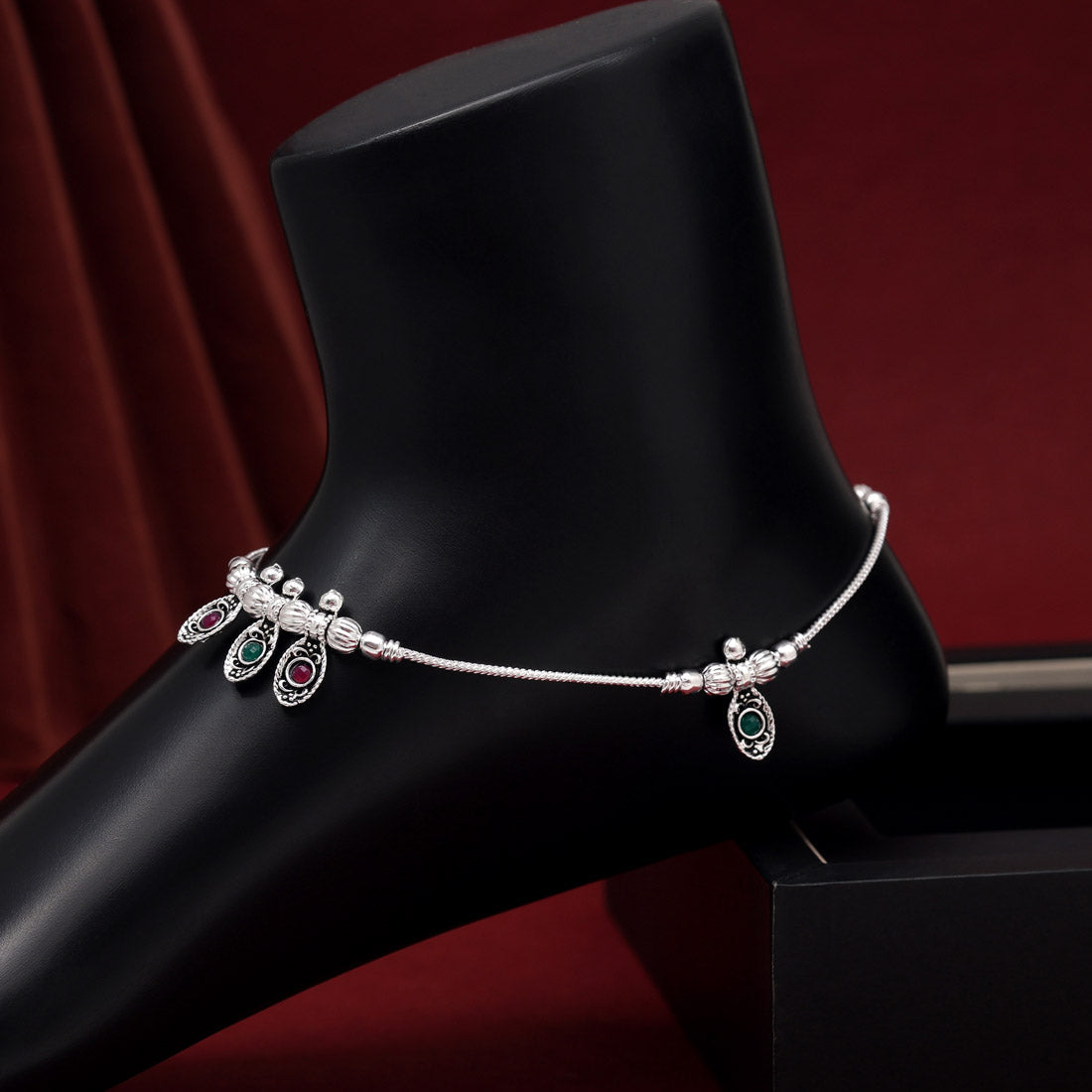 Silver Color Oxidised Anklets (ANK1114SLV)