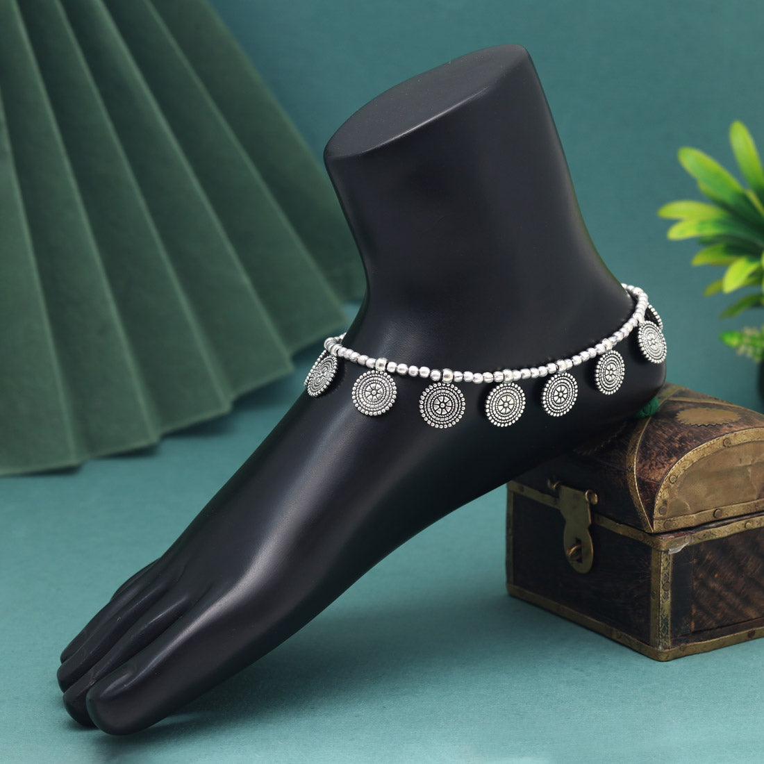 Silver Color Oxidised Anklets (ANK1150SLV) Jewellery GetGlit