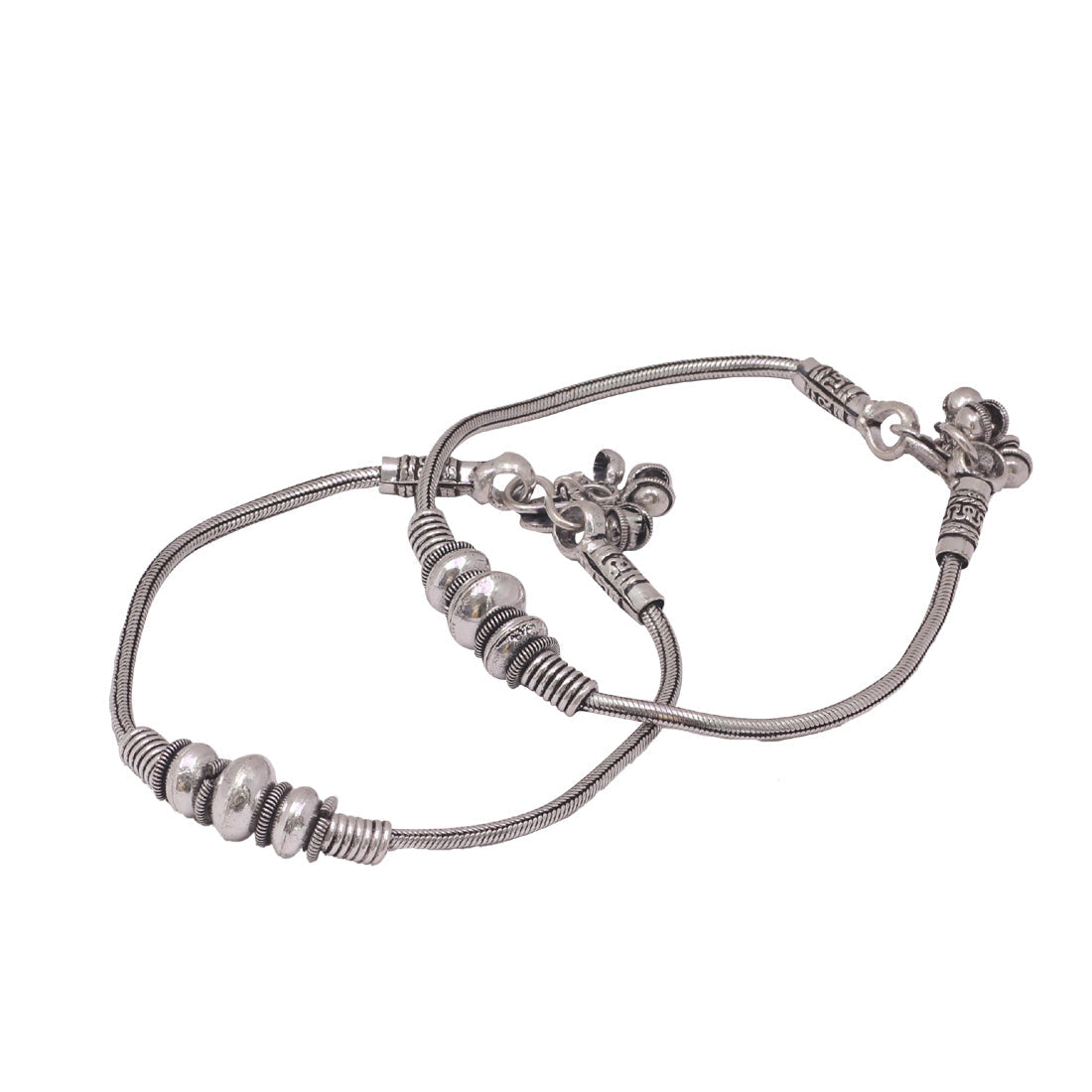 Silver Color Metallic Beads Traditional Look Oxidised Anklets Jewellery GetGlit