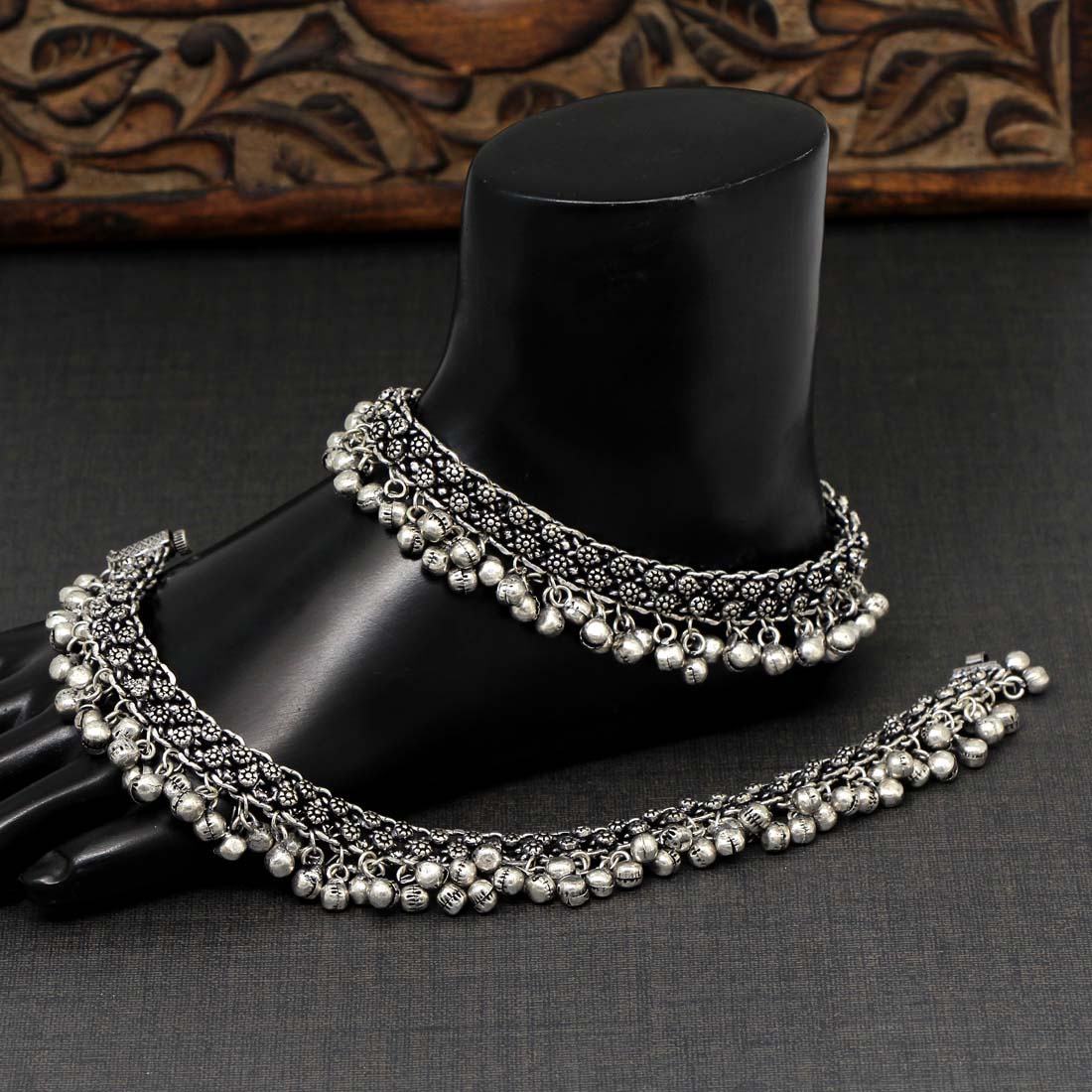 Silver Color Oxidised Anklets (ANK655SLV) Jewellery GetGlit