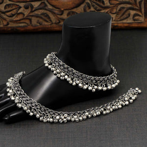 Silver Color Oxidised Anklets (ANK655SLV)