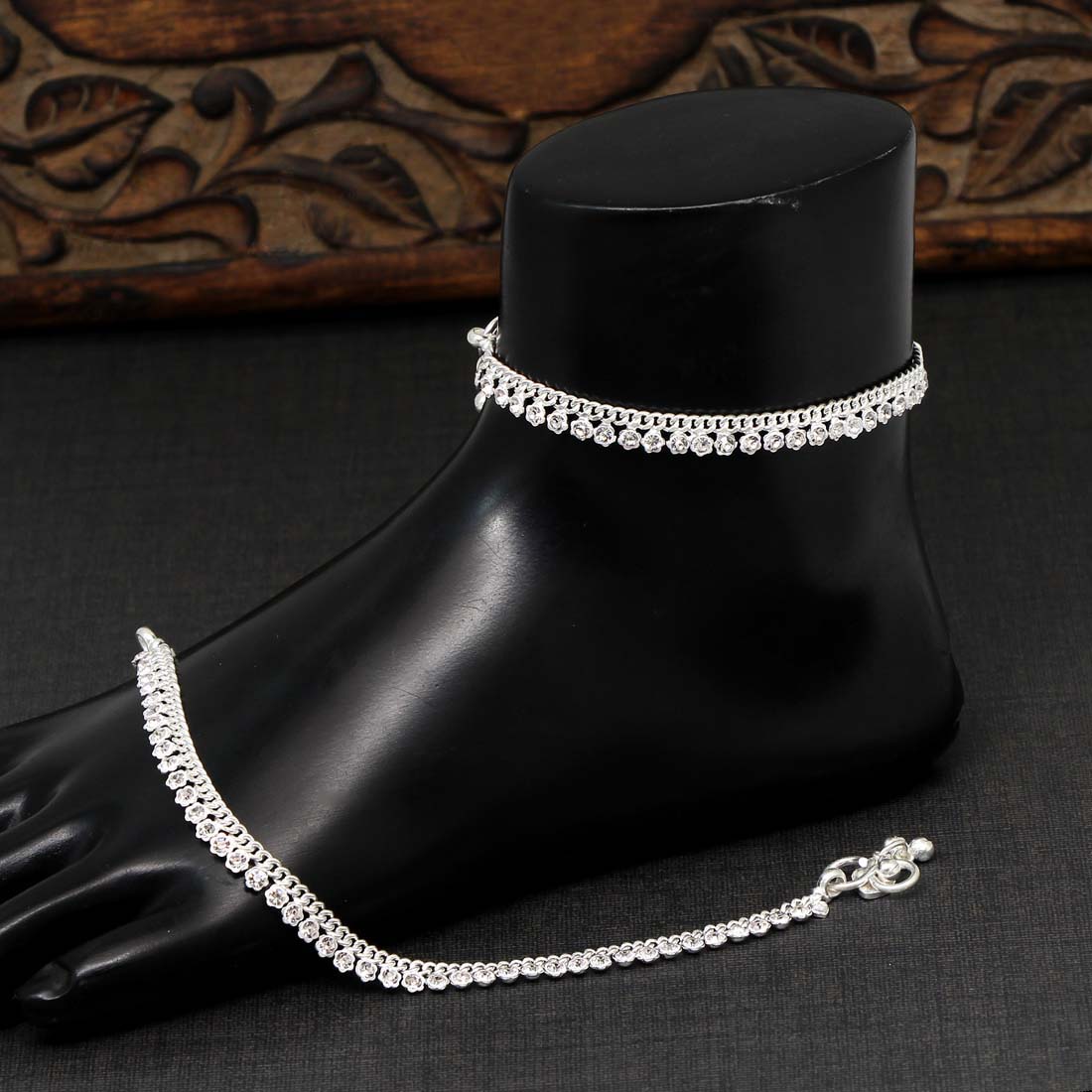 Silver Color Rhinestone Anklets (ANK679SLV) Jewellery GetGlit   