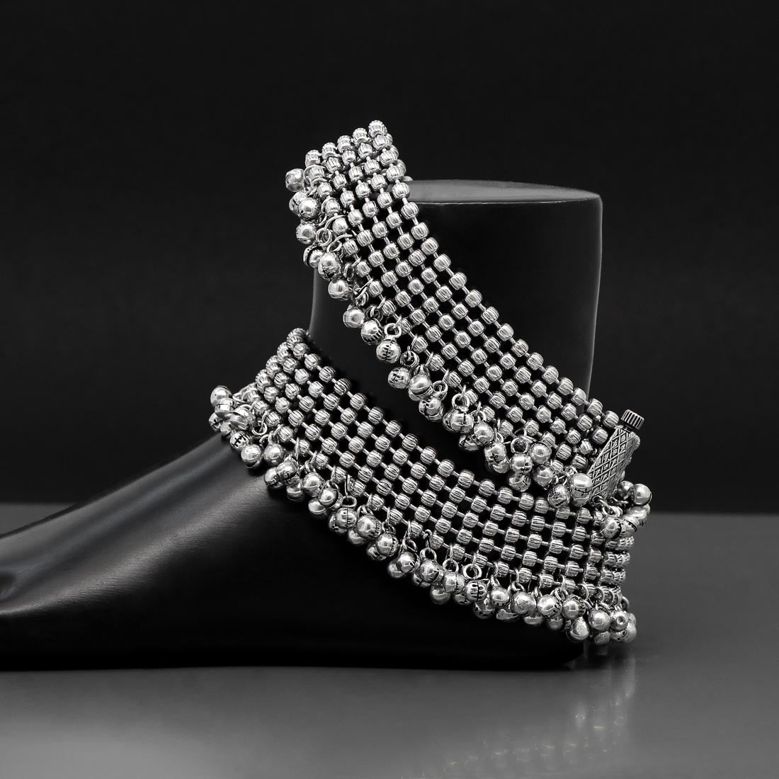 Silver Color Oxidised Anklets (ANK826SLV) Jewellery GetGlit   