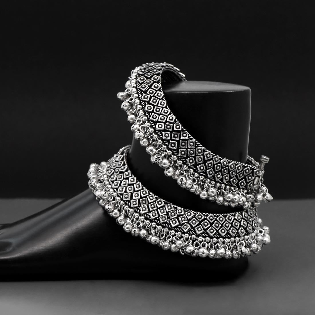 Silver Color Oxidised Anklets (ANK826SLV) Jewellery GetGlit