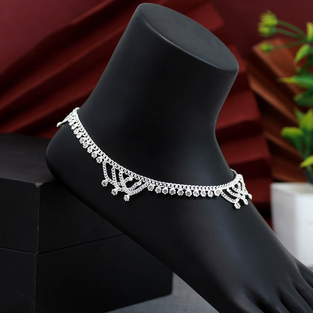 White Color Rhinestone Anklets (ANK898WHT) Jewellery GetGlit