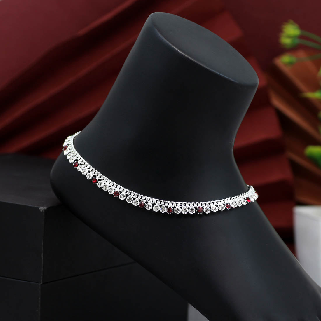 Red Color Rhinestone Anklets (ANK906RED) Jewellery GetGlit