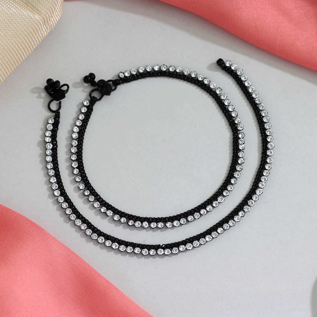 Black Color Rhinestone Anklets (ANK911BLK) jewellery GetGlit   